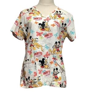 DISNEY Mickey & Goofy Best Friends Scrub Top - Size XS